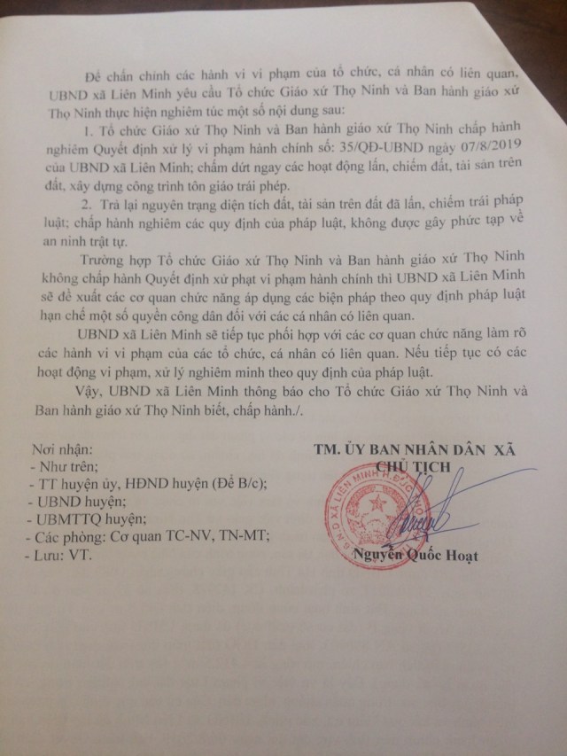 Vi phạm nghiêm trọng Luật đất đai linh mục Nguyễn Xuân Hồng, quản xứ Thọ Ninh tiếp tục xuyên tạc, kích động vi phạm pháp luật