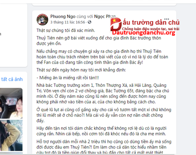 Vì sao nhà đấu tranh dân chủ 'Phuong Ngo' lại tấn công hoạt động thiện nguyện của ca sĩ Thủy Tiên ?