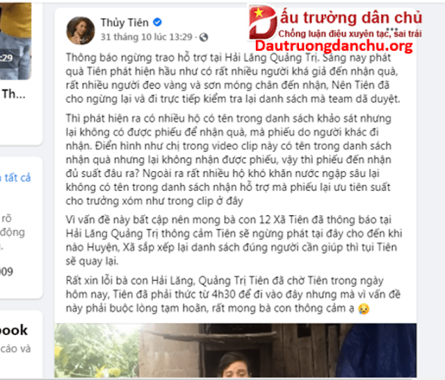 Vì sao nhà đấu tranh dân chủ 'Phuong Ngo' lại tấn công hoạt động thiện nguyện của ca sĩ Thủy Tiên ?