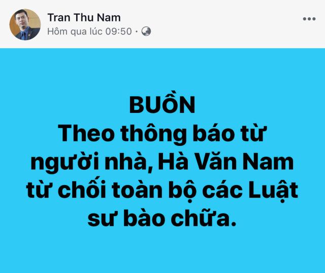 Vì sao Trần Thu Nam bị từ chối bào chữa cho Hà Văn Nam?