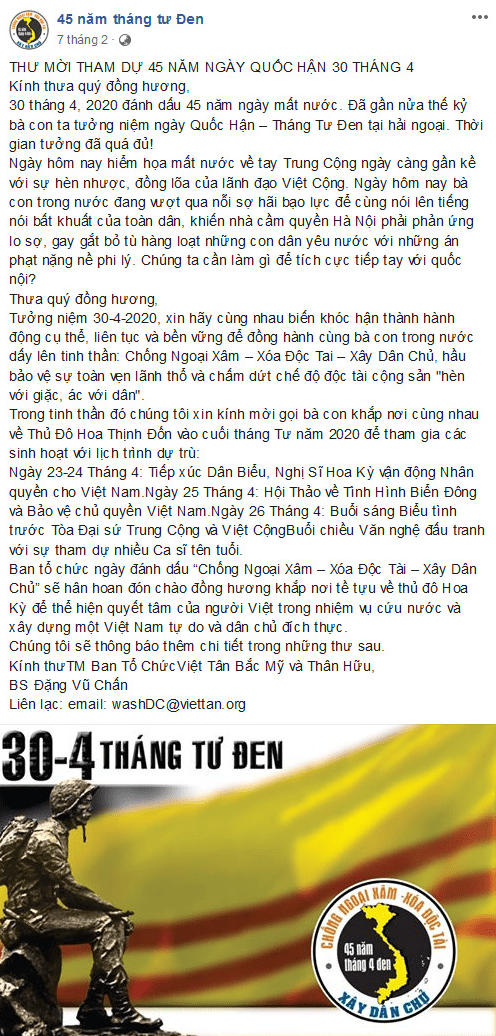 Việt Tân lạc lõng và thảm hại với chiến dịch “tháng tư đen”?