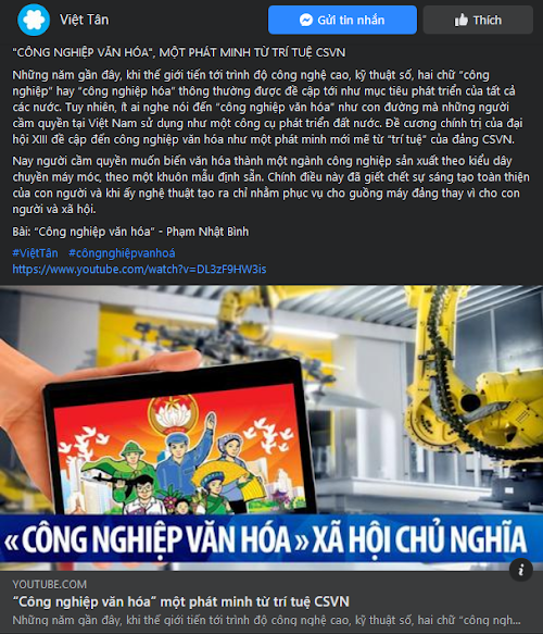 Việt Tân lộ dốt khi bình luận về cụm từ “công nghiệp văn hóa”