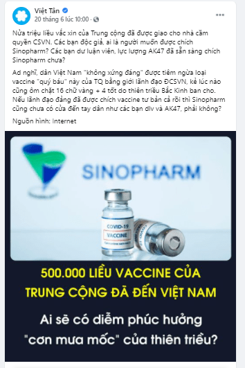 Việt tân và chiến dịch lợi dụng dịch bệnh CoVid-19 để chống phá