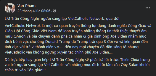 VietCatholic News bị tố lợi dụng tôn giáo để tuyên truyền chính trị