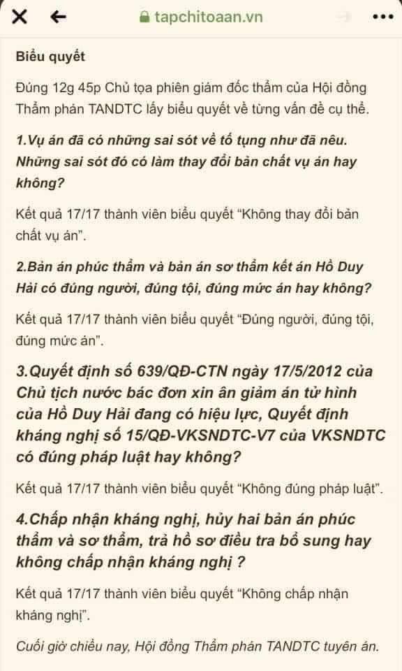 Vụ án Hồ Duy Hải: Hãy tin vào công lý