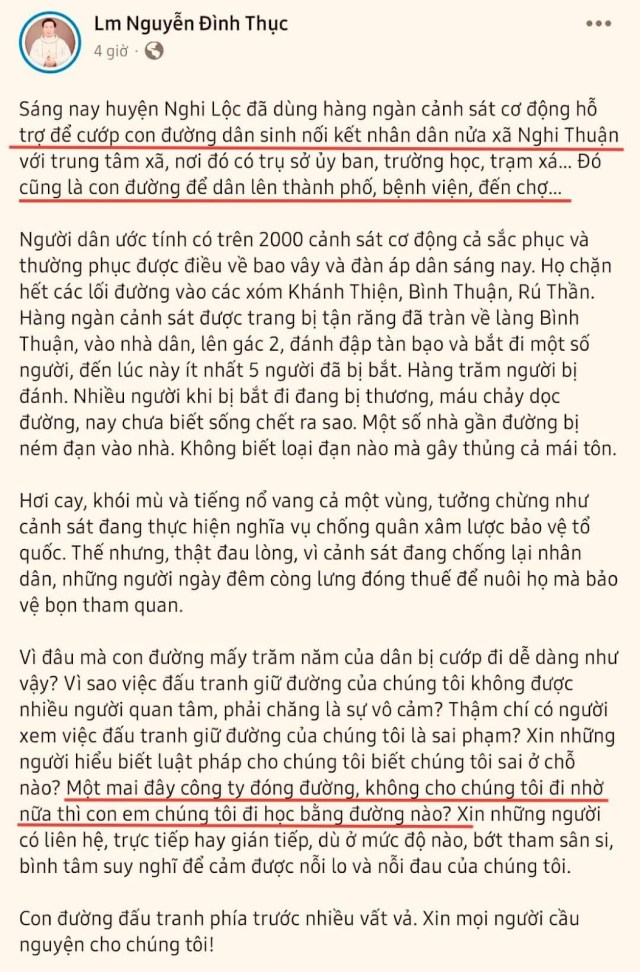 Vụ gây rối ở WHA Nghi Lộc: Lm Nguyễn Đình Thục với những vu cáo bịa đặt về con đường dân sinh