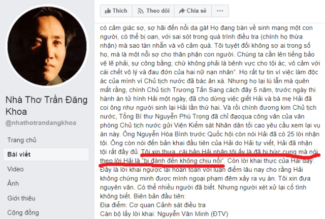 Vụ Hồ Duy Hải: Trần Đăng Khoa lại hồ đồ rồi