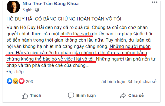 Vụ Hồ Duy Hải: Trần Đăng Khoa lại hồ đồ rồi