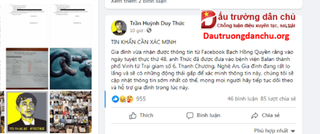 Vụ Trần Huỳnh Duy Thức tuyệt thực: Lộ trò bỉ ổi của những kẻ khoác áo đấu tranh dân chủ