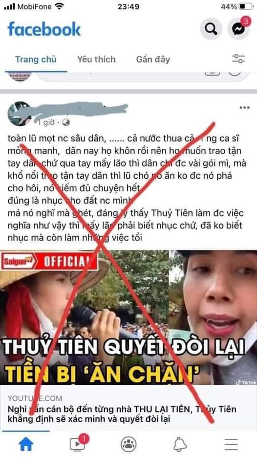 Xúc phạm cơ quan công quyền vì nghe thông tin xấu độc trong fanpage Thủy Tiên, một fan Thủy Tiên bị xử phạt hành chính