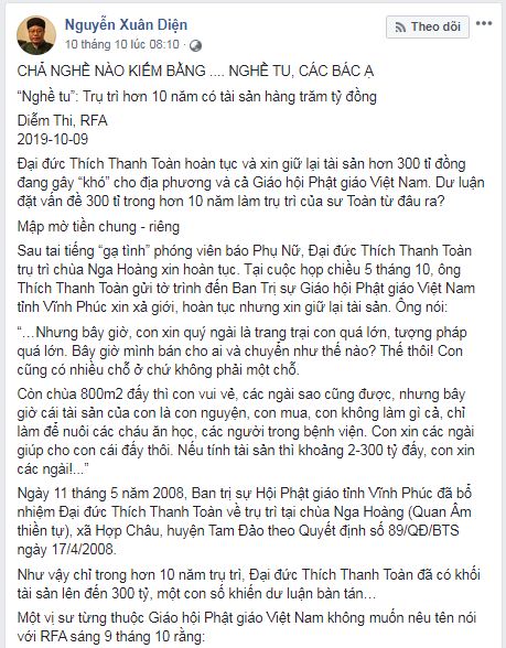 Xúc phạm Phật Giáo, Ts Nguyễn Xuân Diện nhận đủ!