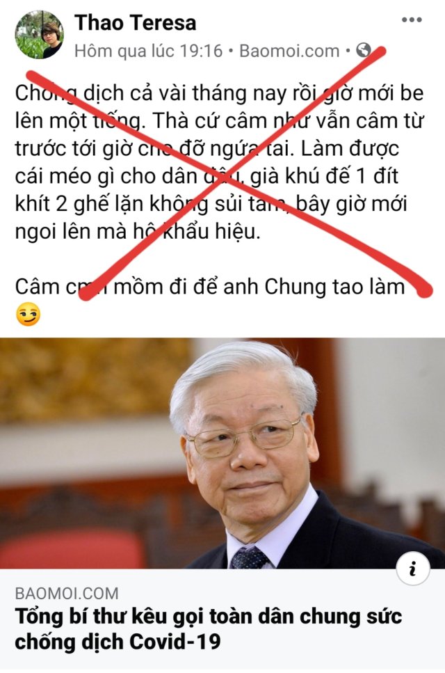 Xúc phạm Tổng bí thư, Chủ tịch nước và nền hành pháp, tư pháp chỉ có ăn cơm dĩa, mặc áo số dài hạn thôi