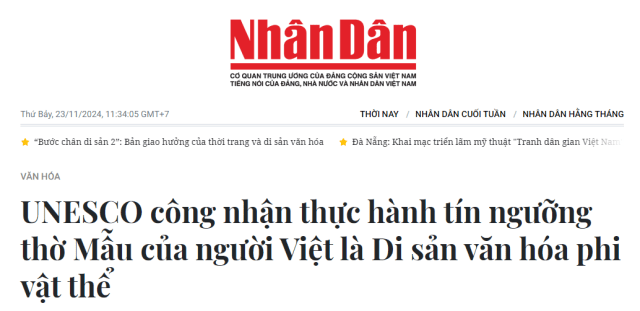 UNESCO công nhận tín ngưỡng thờ Mẫu và luận điệu sai trái của Nguyễn Xuân Diện